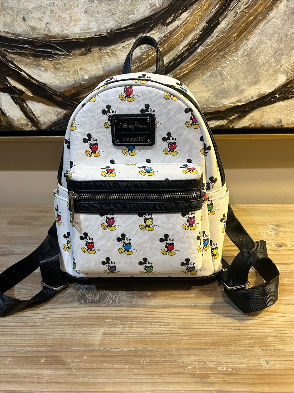 Loungefly White Mini Backpack with Multicolor Mickey Print